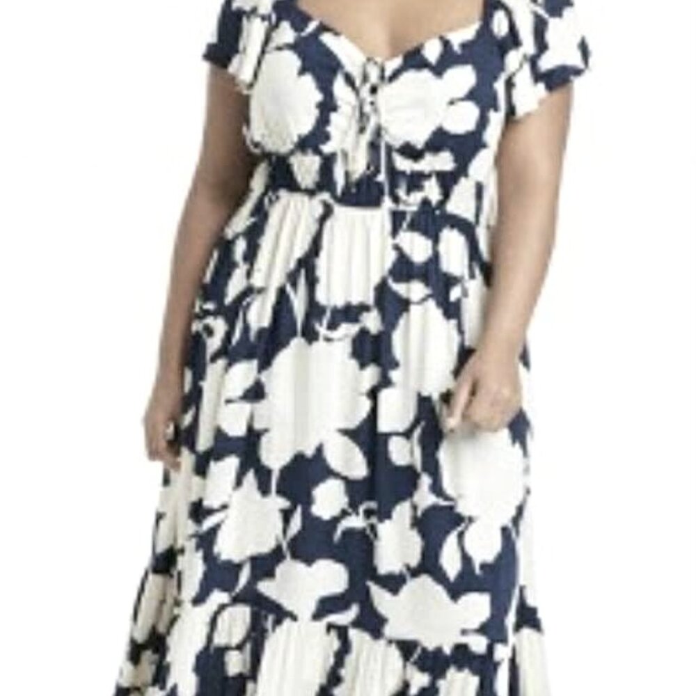 Women's Flutter Short Sleeve Tiered Maxi Empire Waist Dress - Ava&Viv  Size 2X